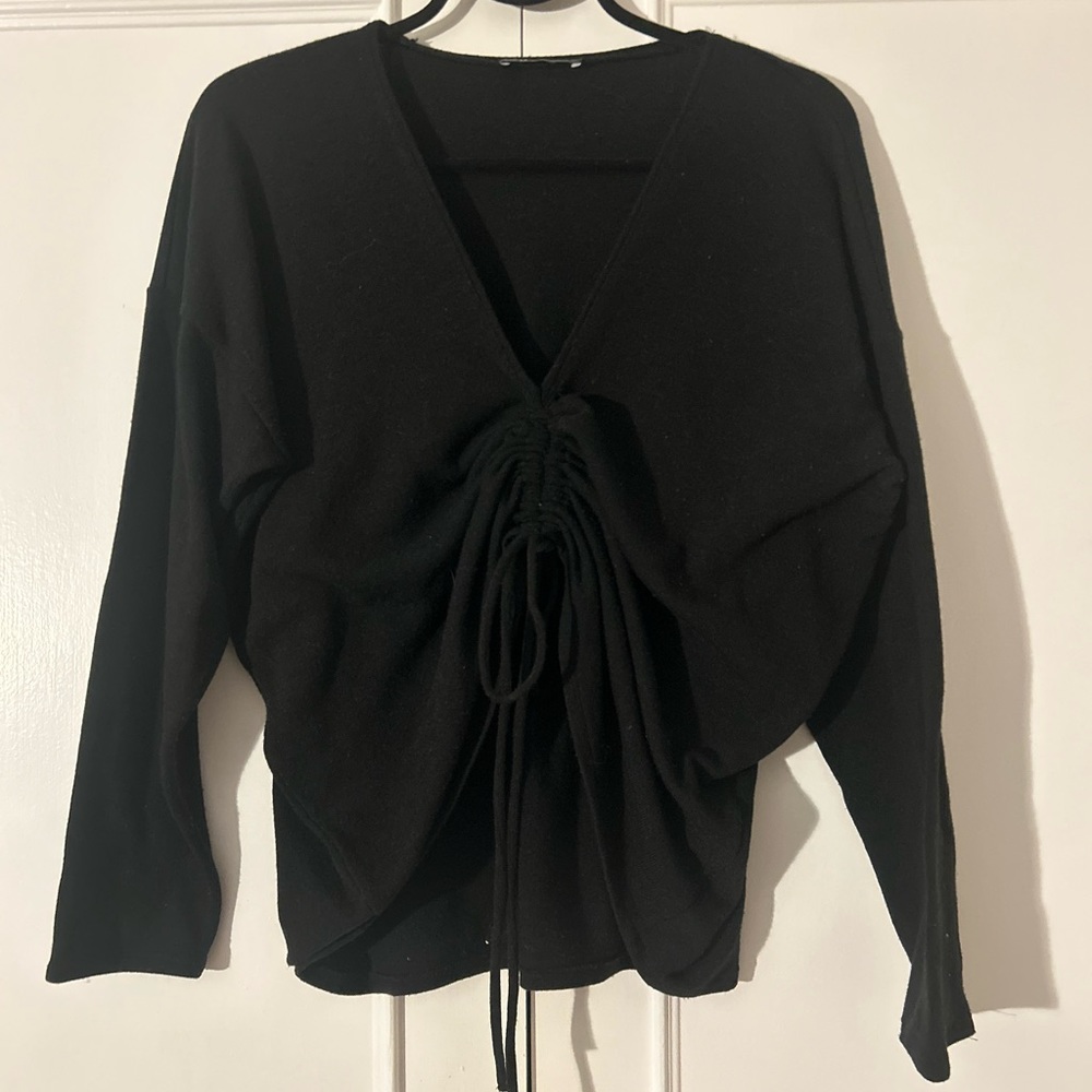 Zara black V-neck cinched front pullover sweater. Size USL.